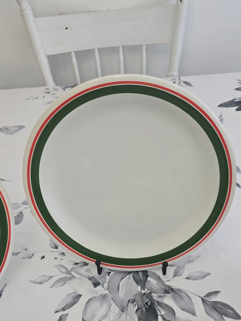 La Primula S.R.L. Set Of 3 Ceramic Dinner Plates Green Red Trim Made In Italy